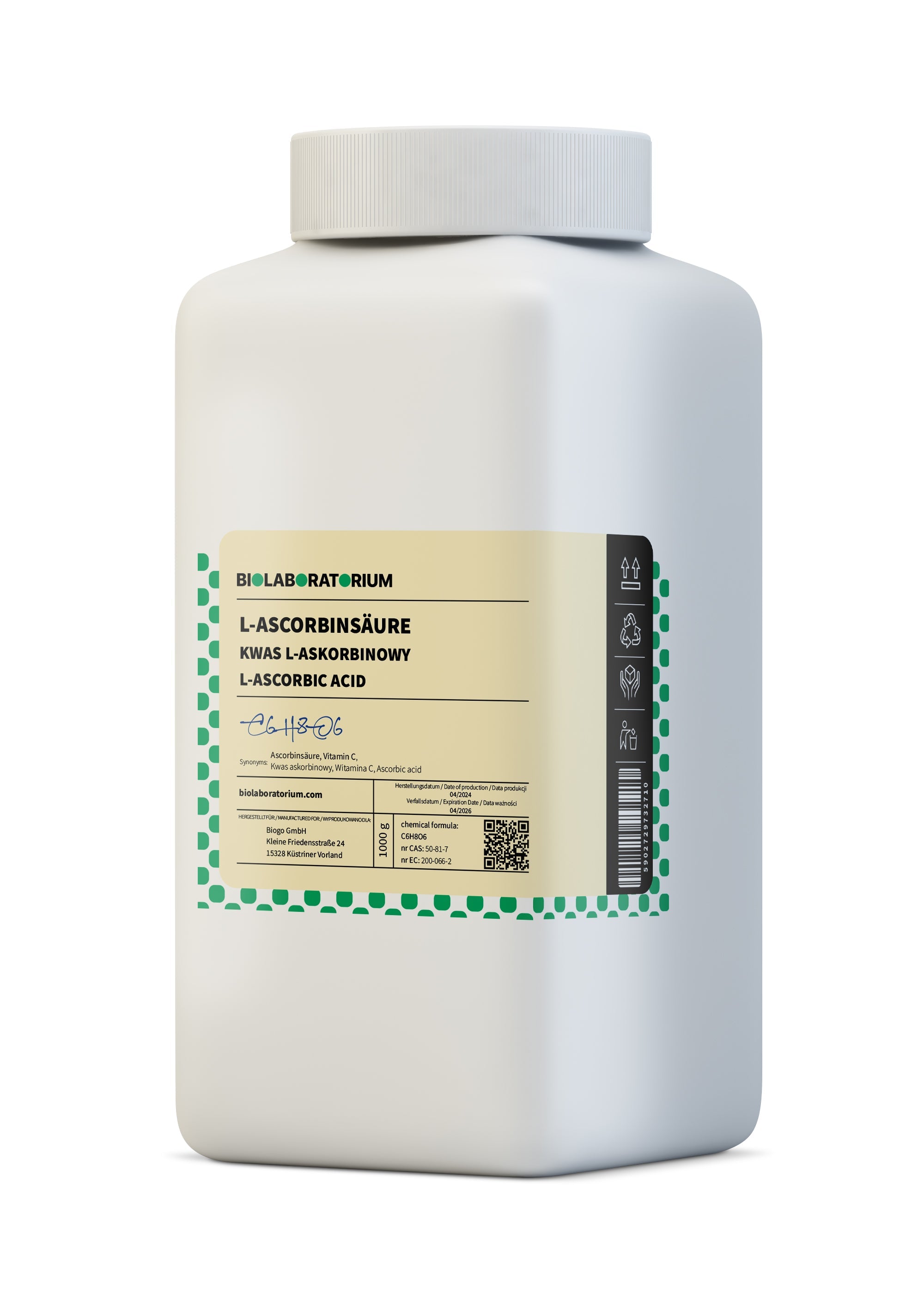 L-Ascorbinsäure Vitamin C 1kg 99,5% BioLaboratorium - ChemMarkt.de