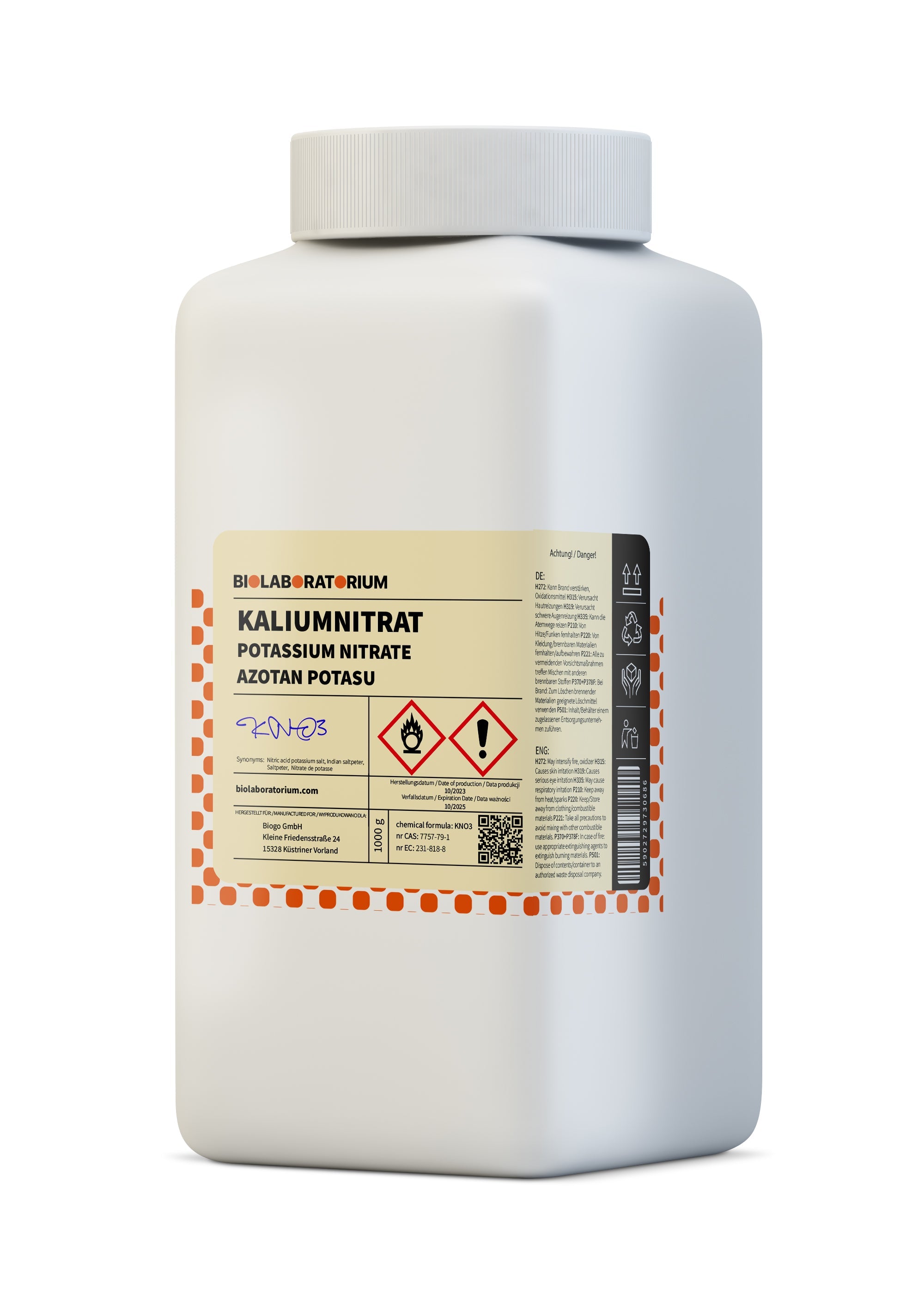Kaliumnitrat Kaliumnitrat E252 1000g Biolaboratorium - ChemMarkt.de