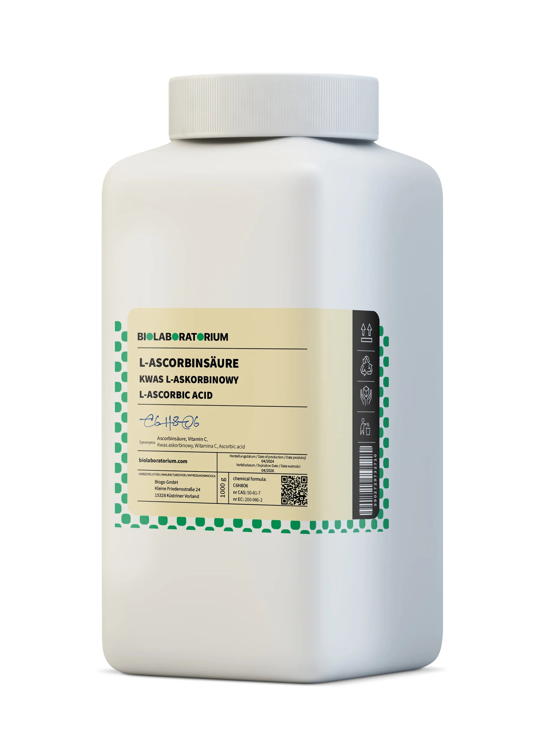 Heller L-Ascorbinsäure Vitamin C Pulver von ChemMarkt.de, 1kg, 99,5% Reinheit, biozertifiziert für Nahrungsergänzung