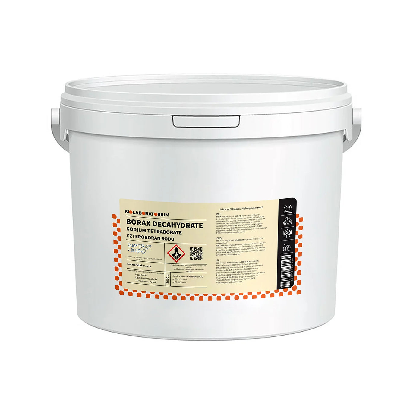 Natriumtetraborat Decahydrat in 5 kg BioLaboratorium-Verpackung, chemischer Reiniger und Haushaltsmittel, chemische Substanz von ChemMarkt.de
