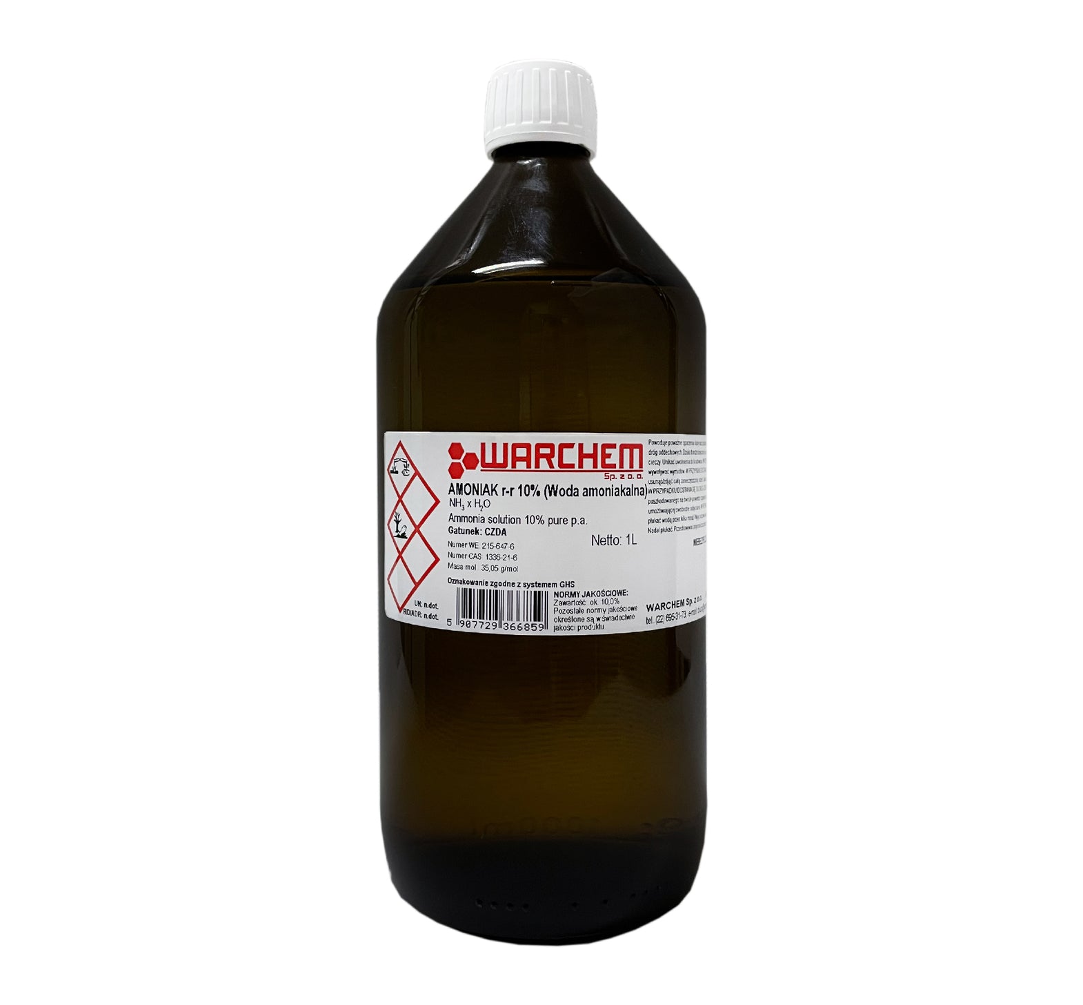 Flasche mit 1L WARCHEM Ammoniaklösung 10 % in transparentem Behälter, chemischer Reiniger für industrielle Anwendungen