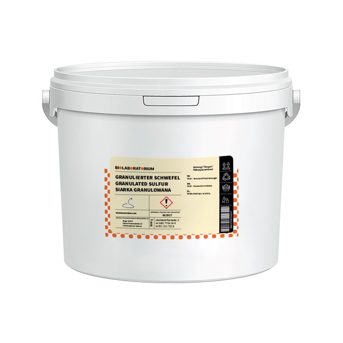 Granulierter Schwefel in 5 kg Verpackung von BioLaboratorium, naturbelassene Siarkugel für Garten und Landwirtschaft