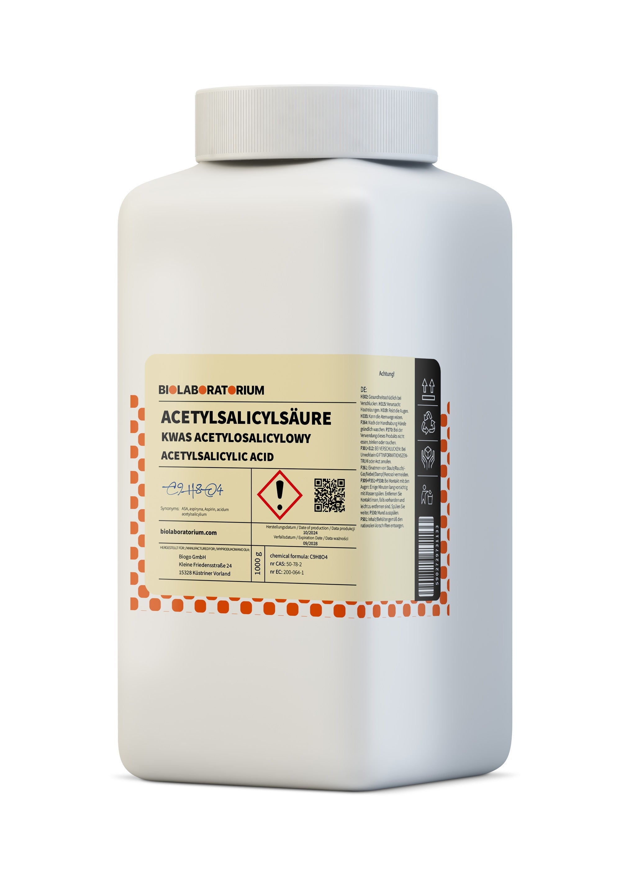 Acetylsalicylsäure c9h8o4 1kg BIOLABORATORIUM - ChemMarkt.de