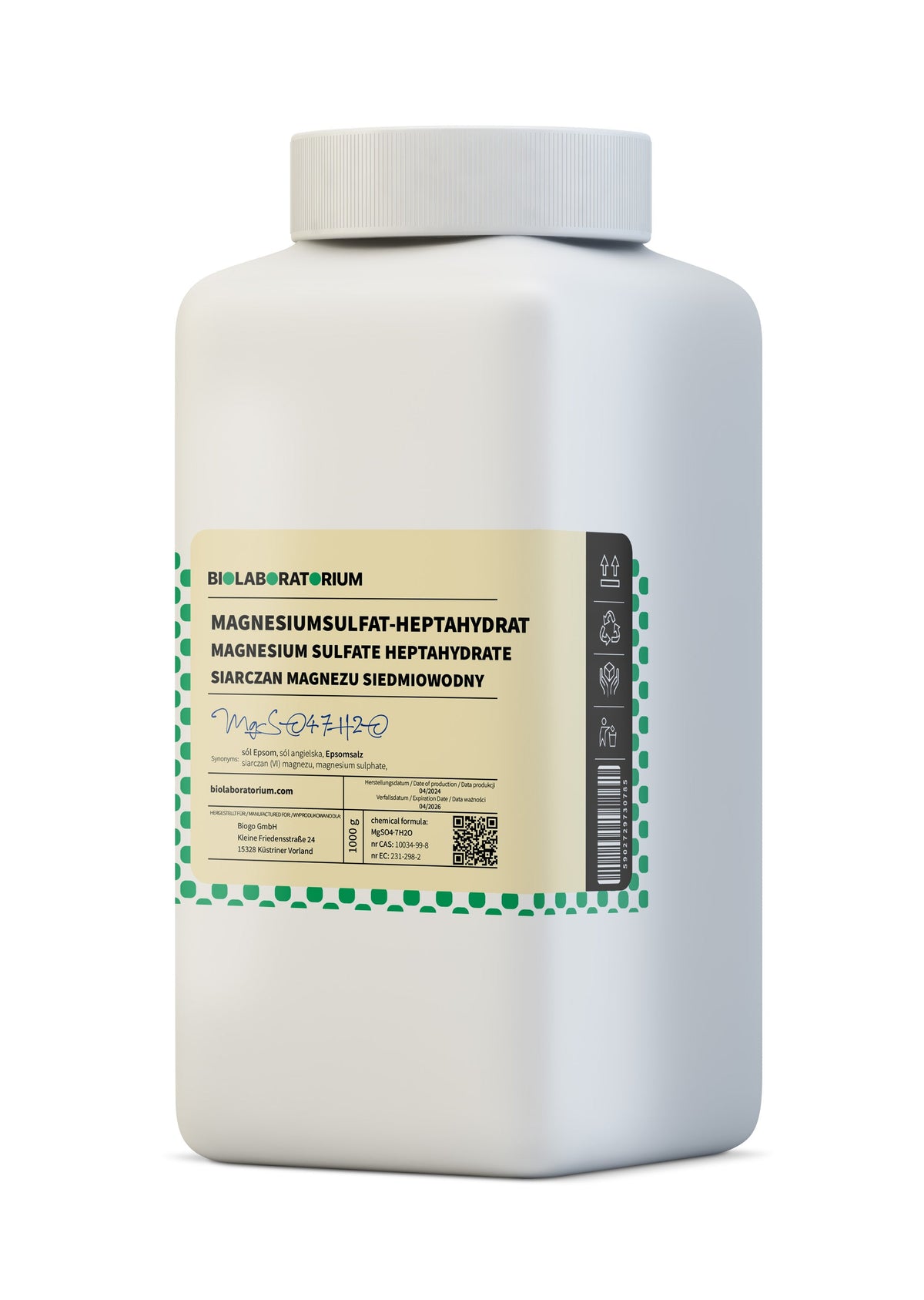 Bittersalz Magnesiumsulfat Heptahydrat 1000g BioLaboratorium - ChemMarkt.de