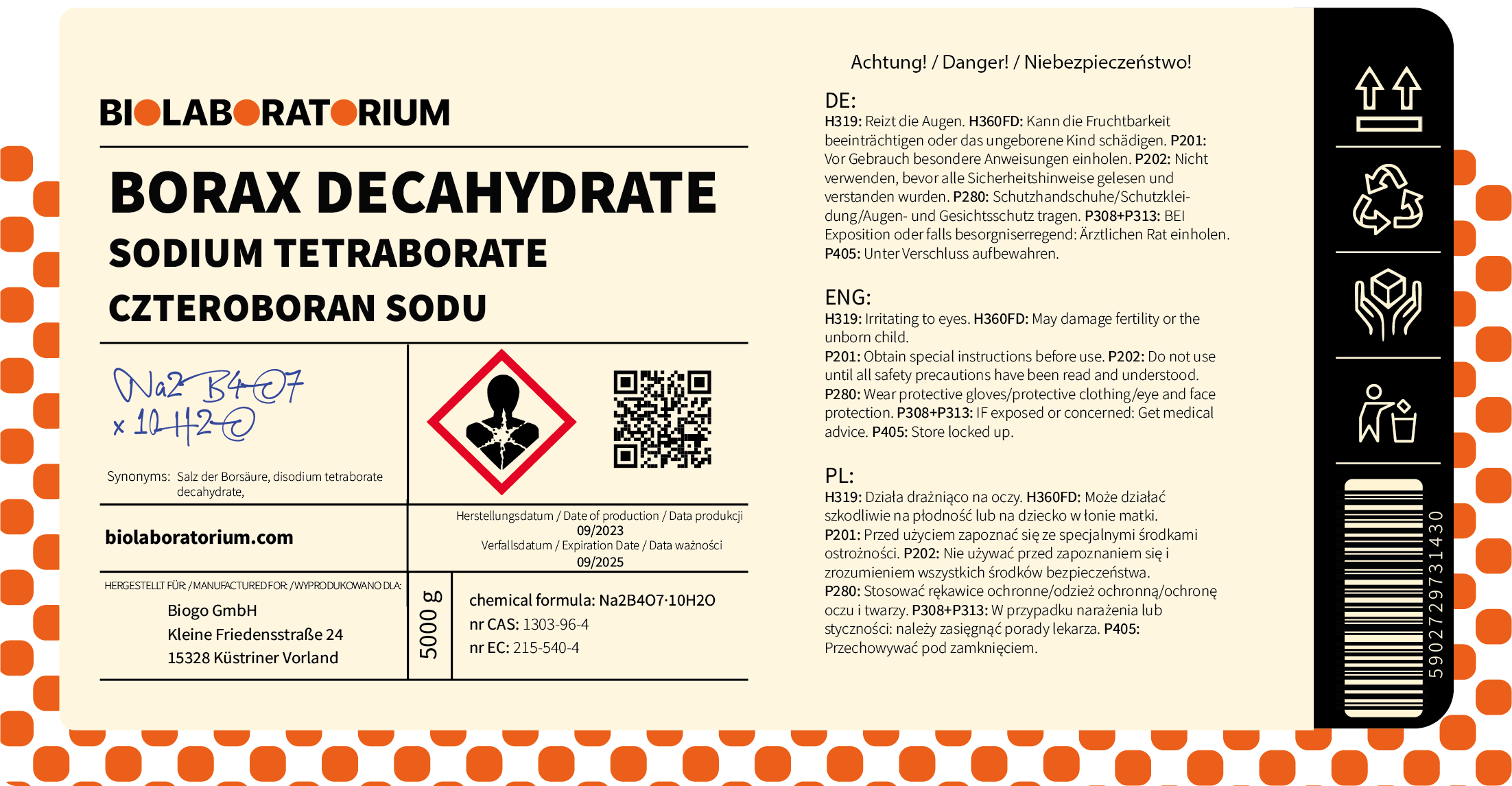 Borax Borax Natriumtetraborat Decahydrat 5 kg BioLaboratorium - ChemMarkt.de
