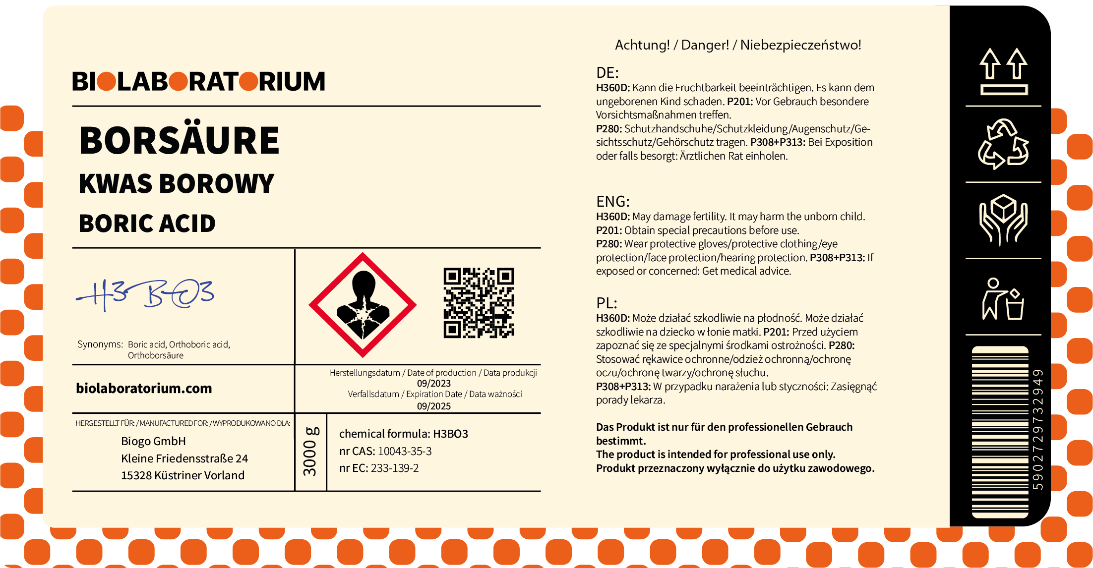 Borsäure 3kg BIOLABORATORIUM - ChemMarkt.de