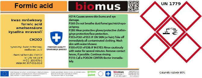 Hochkonzentrierte Ameisensäure 85% in 500ml Flasche von BIOMUS, chemische Lösung für industrielle und wissenschaftliche Anwendungen