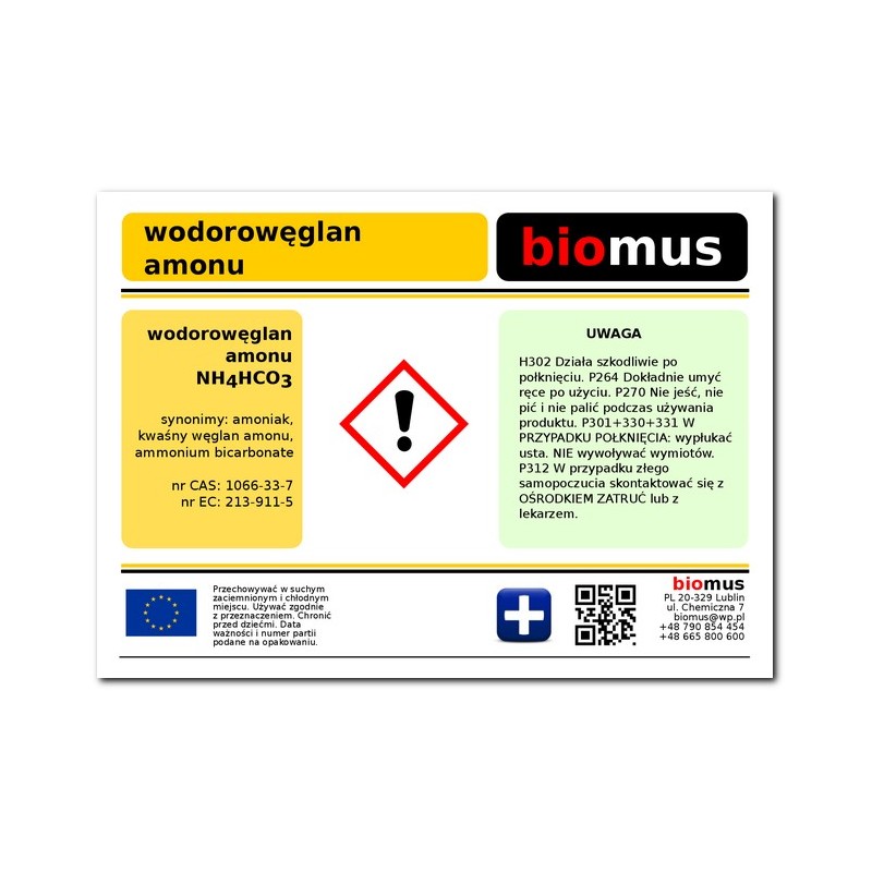 Ammoniumbicarbonat. Ammoniak 1 kg BIOMUS - ChemMarkt.de