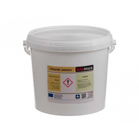 Ammoniumchlorid 5kg von BIOMUS, weiarmes Kristallpulver, für landwirtschaftliche und industrielle Anwendungen.