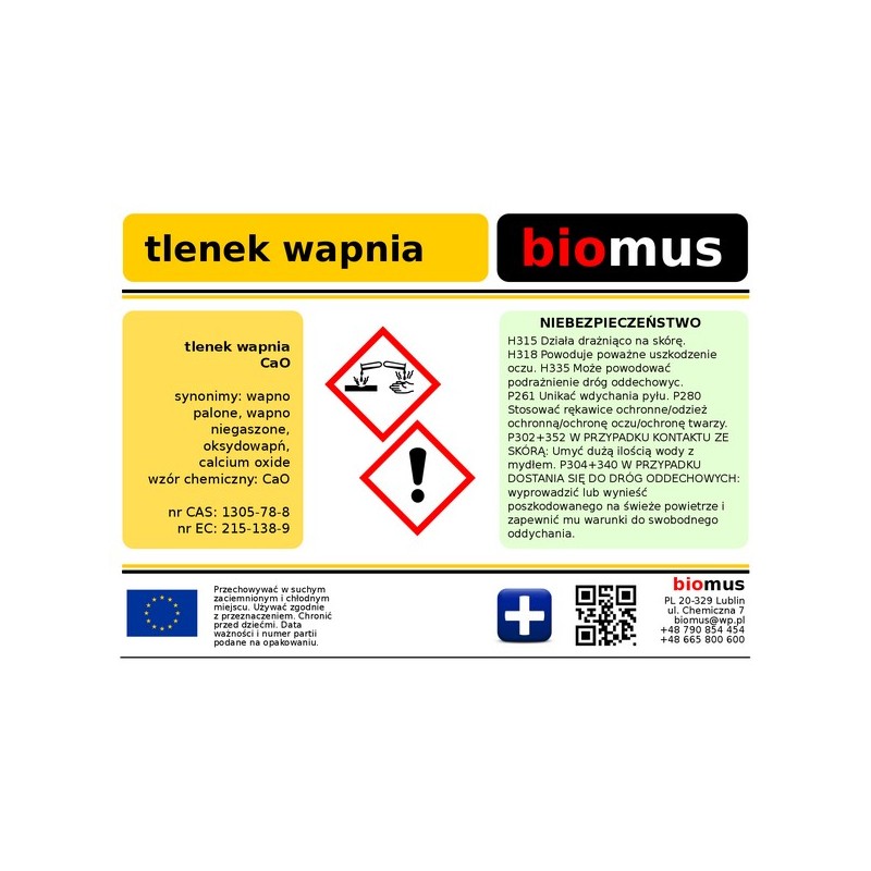 Calciumoxid. Gebrannter Kalk 5kg BIOMUS - ChemMarkt.de