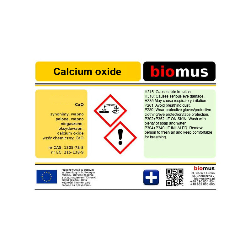 Calciumoxid. Gebrannter Kalk 5kg BIOMUS - ChemMarkt.de