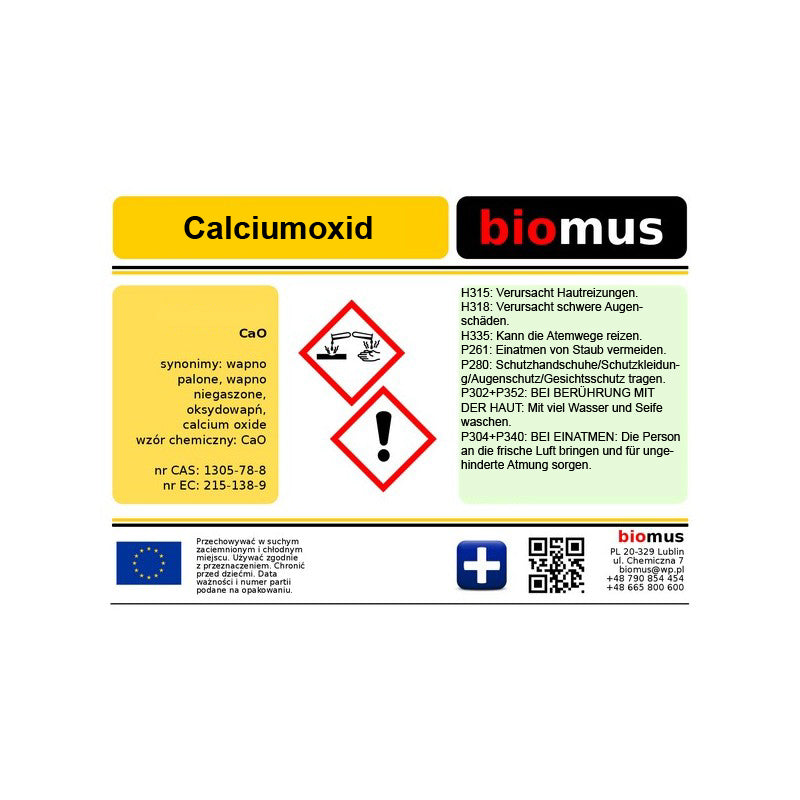 Calciumoxid. Gebrannter Kalk 5kg BIOMUS - ChemMarkt.de