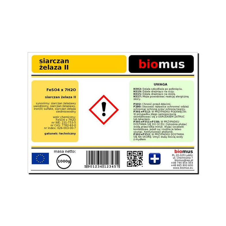 Eisensulfat Frühlingsdünger in 1kg Biopack, für gesunde Pflanzen, zeigt den weißen Dünger in einem Beutel.