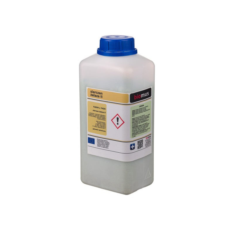 Eisensulfat Frühlingsdünger in 1kg BIOMUS Verpackung, granular und grünlich, ideal für gesunde Pflanzen und verbessertes Wachstum