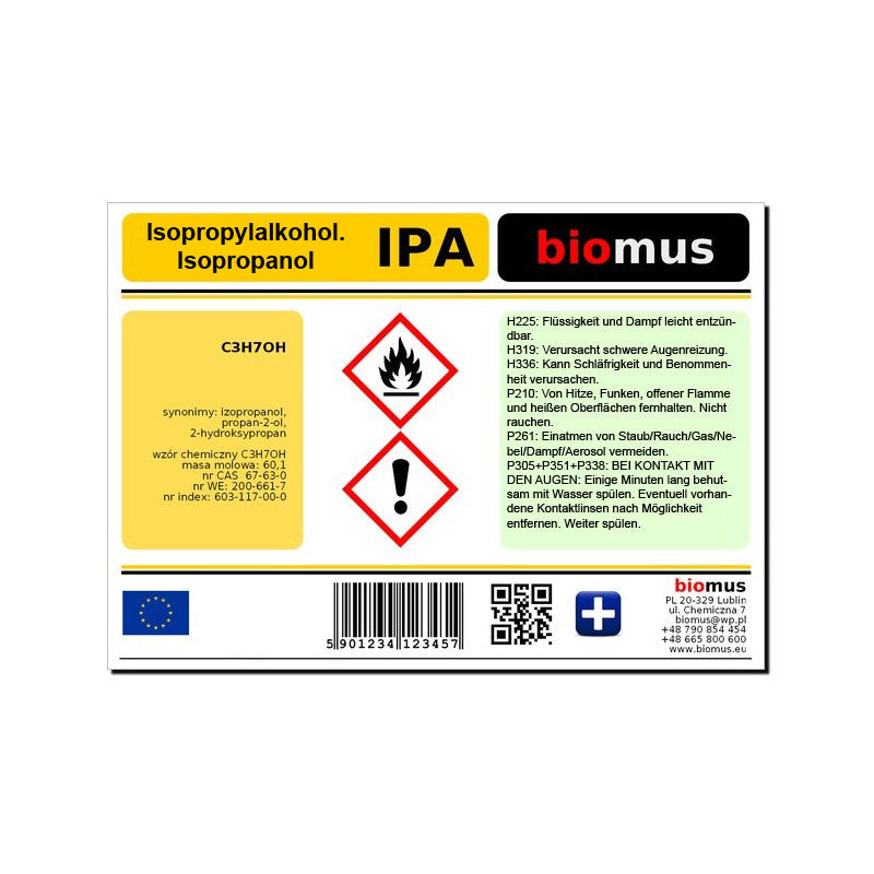 Isopropylalkohol. IPA. Isopropanol Rein Min. 99,9% 5L BIOMUS - ChemMarkt.de