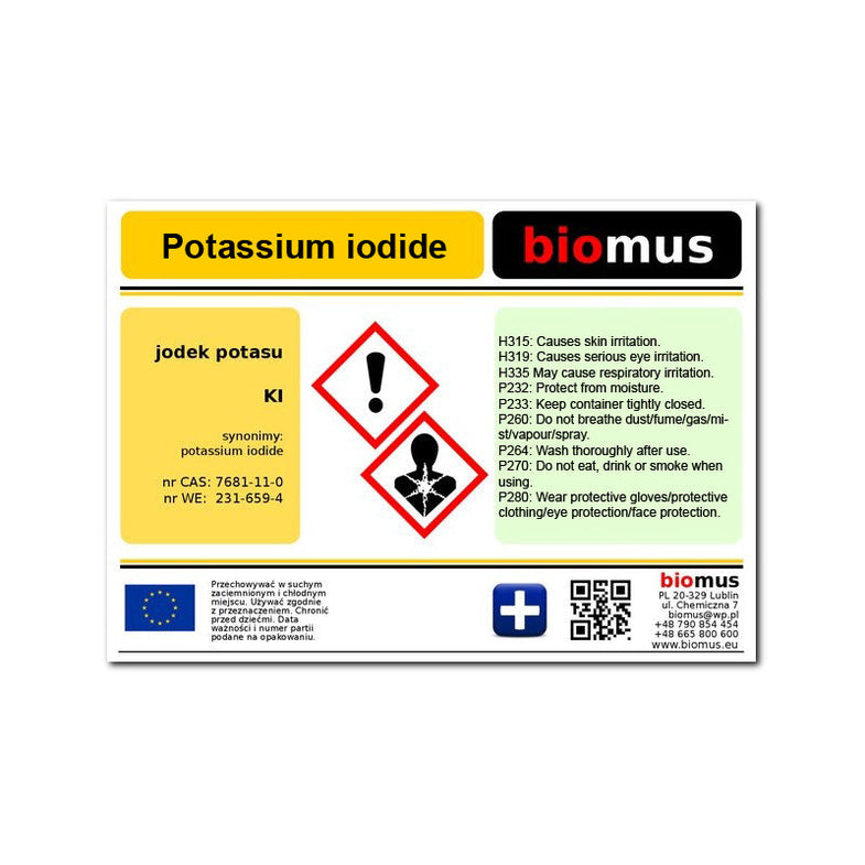 Kaliumjodid Pulver in 500g Verpackung von BIOMUS, chemisches Mineralstoffpräparat für Nahrungsergänzung