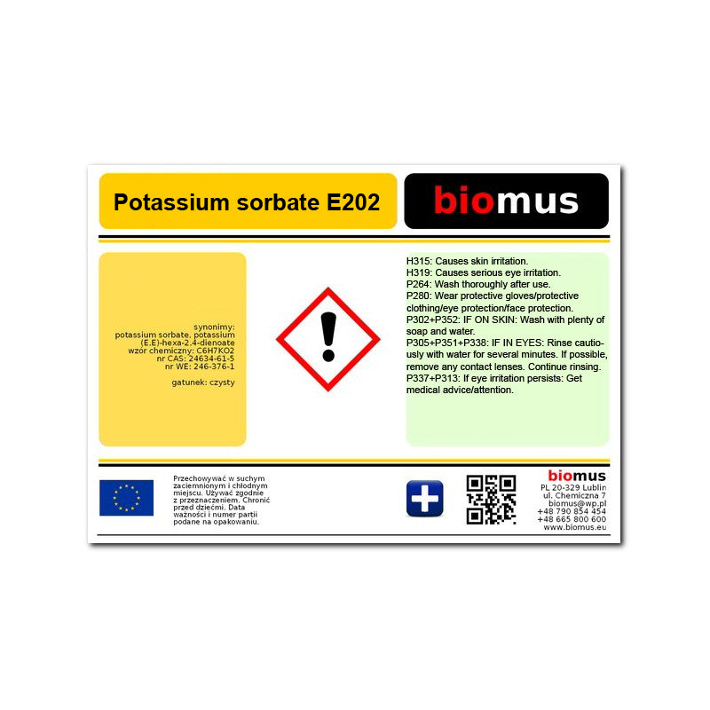Kaliumsorbat E202 500g BIOMUS - ChemMarkt.de