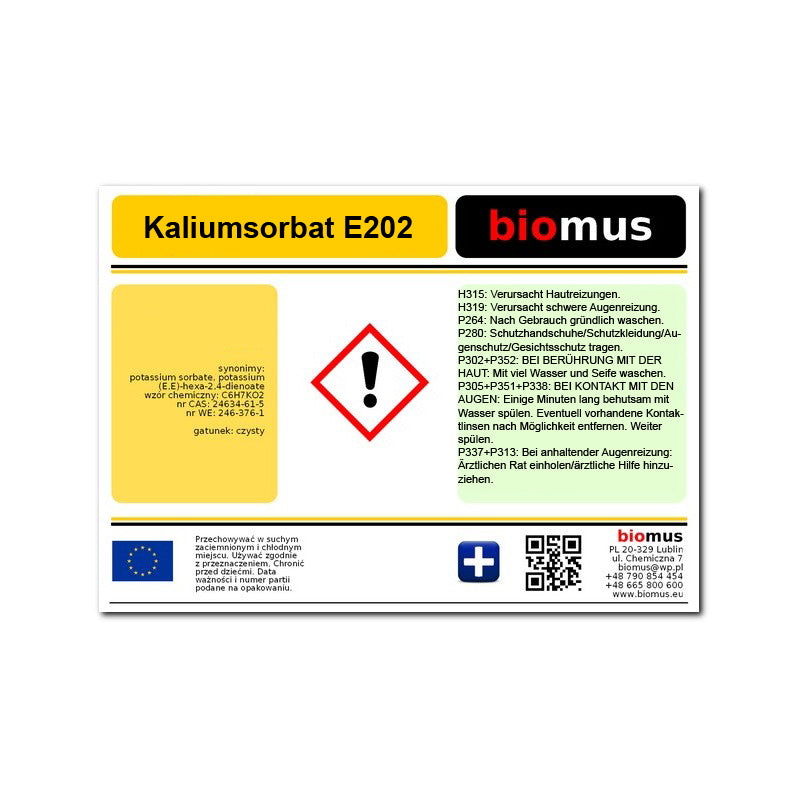 Kaliumsorbat E202 500g BIOMUS - ChemMarkt.de