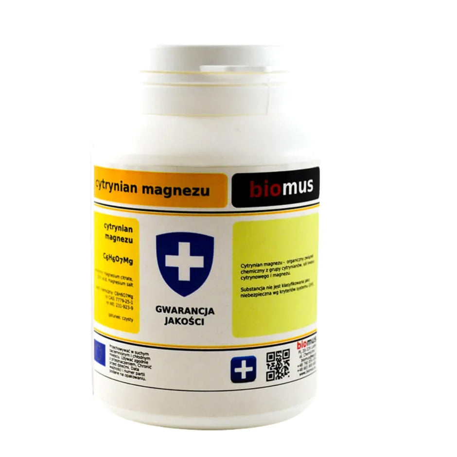 Magnesiumcitrat Pulver von BIOMUS in 100g Verpackung, feines weißes Pulver für Nahrungsergänzung