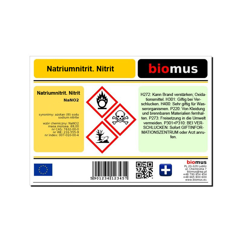 Natriumnitrit. Nitrit NaNO2 1kg BIOMUS - ChemMarkt.de