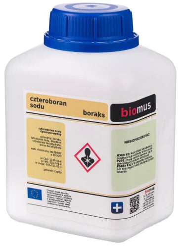 Natriumtetraborat-Decahydrat Borax 250g von BIOMUS, chemischer Reiniger in einer transparenten Verpackung