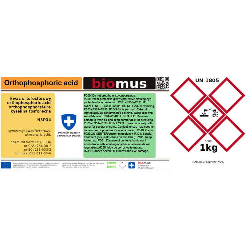 Orthophosphorsäure 75 %. Phosphorsäure 1kg BIOMUS - ChemMarkt.de