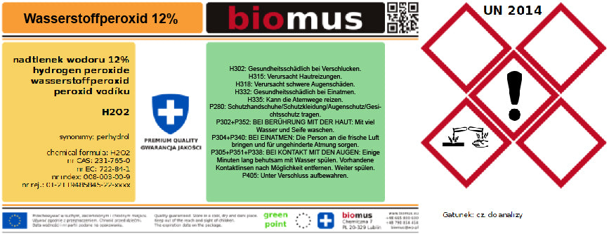 Perhydrol. Wasserstoffperoxid 12 %. Reine 100ml BIOMUS - ChemMarkt.de