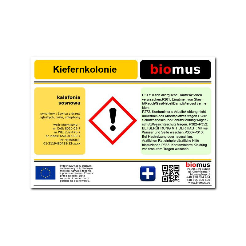 Pinienharz von BIOMUS, 10 kg, natürliche harzartige Substanz, sichtbar in einer offenen Verpackung.