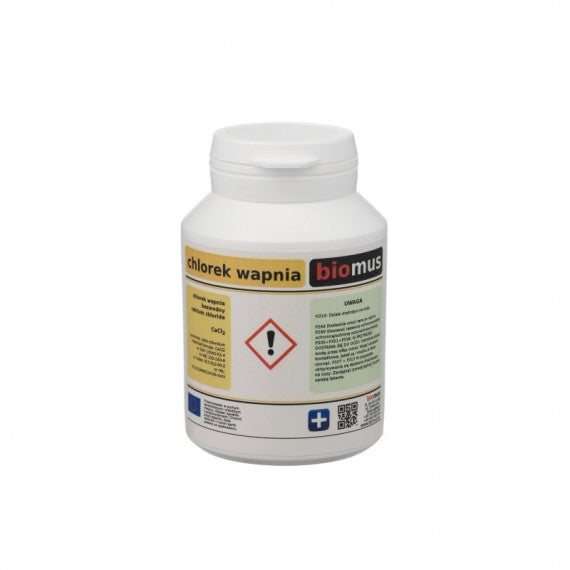 Reines wasserfreies Calciumchlorid in 100g Verpackung von BIOMUS, chemisches Salz für verschiedene Anwendungen, Nahaufnahme