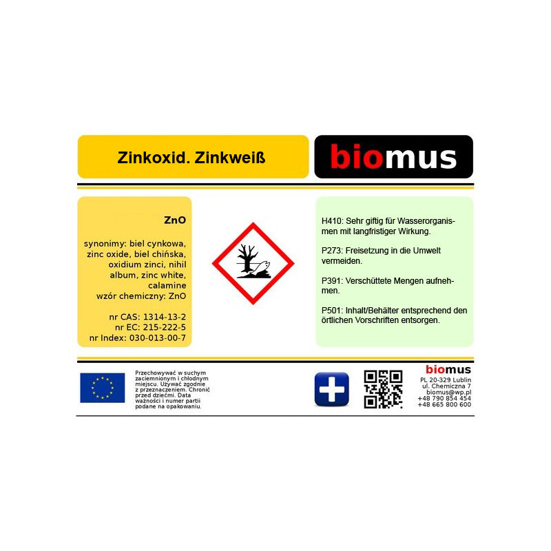 Zinkoxid ZnO Zinkweiß 500g BIOMUS - ChemMarkt.de