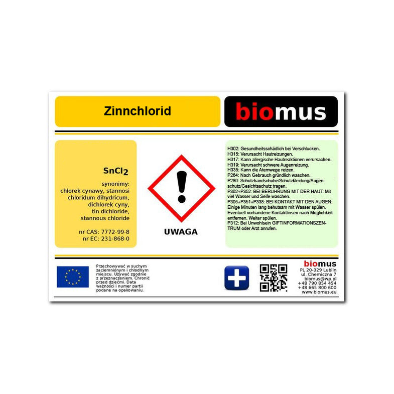 Wasserfreies Zinnchlorid in 100g Verpackung von BIOMUS, chemisches Reagenz für Labor und industrielle Anwendungen