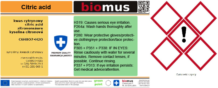 Zitronensäure 1kg BIOMUS - ChemMarkt.de