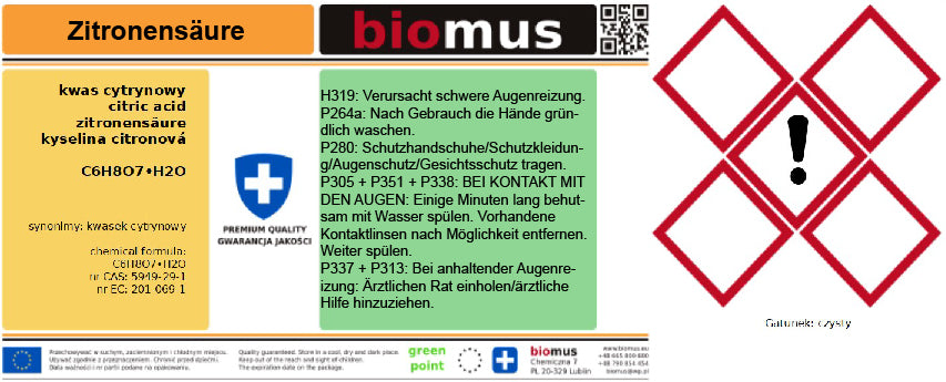 Zitronensäure 1kg BIOMUS - ChemMarkt.de