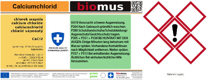 Wasserfreies Calciumchlorid. Reine 3kg BIOMUS