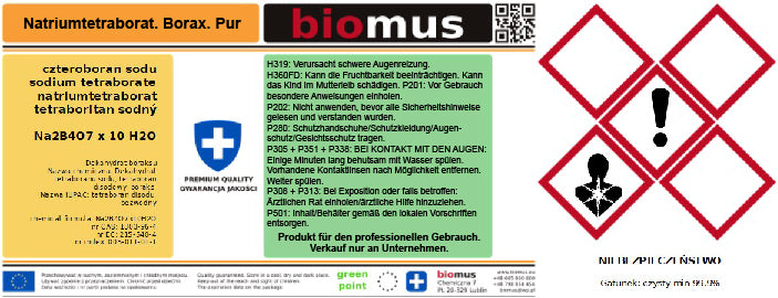 Natriumtetraborat Decahydrat Borax 1000 g BIOMUS