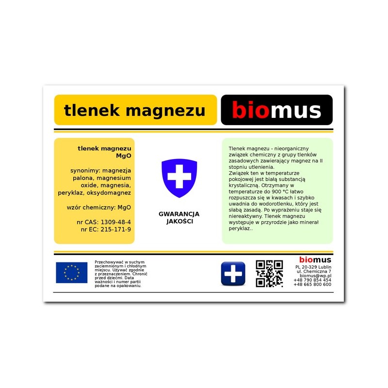 Magnesiumoxid. Geröstete Magnesia 87% WEISS 5kg BIOMUS